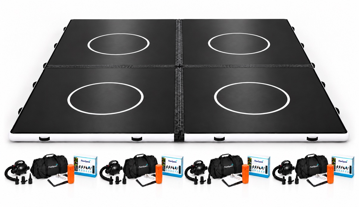 Four FlowSpace mats connected into one bundle with pumps, bags and repair kits